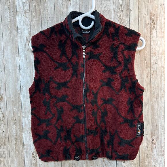 Kerrits Fleece Vest Womens M Cranberry Black Horse Full Zip Mock Neck Equestrian - Picture 1 of 7